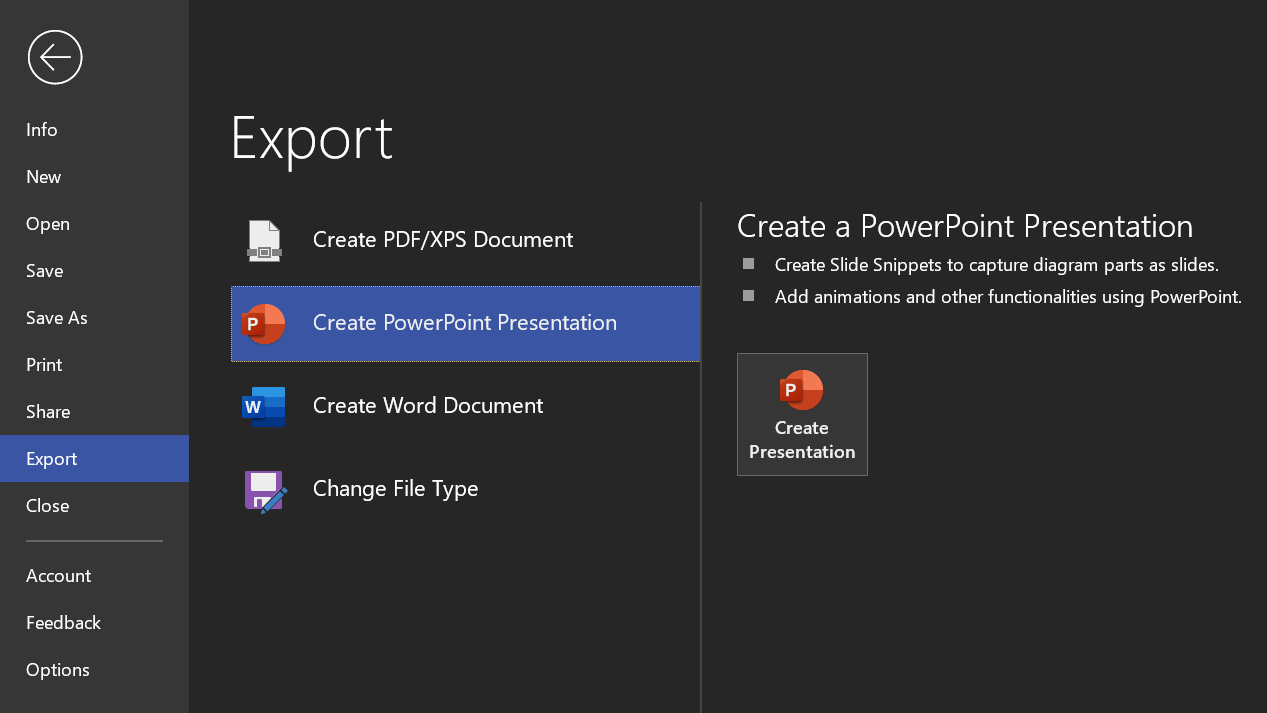 Image of PowerPoint export options
