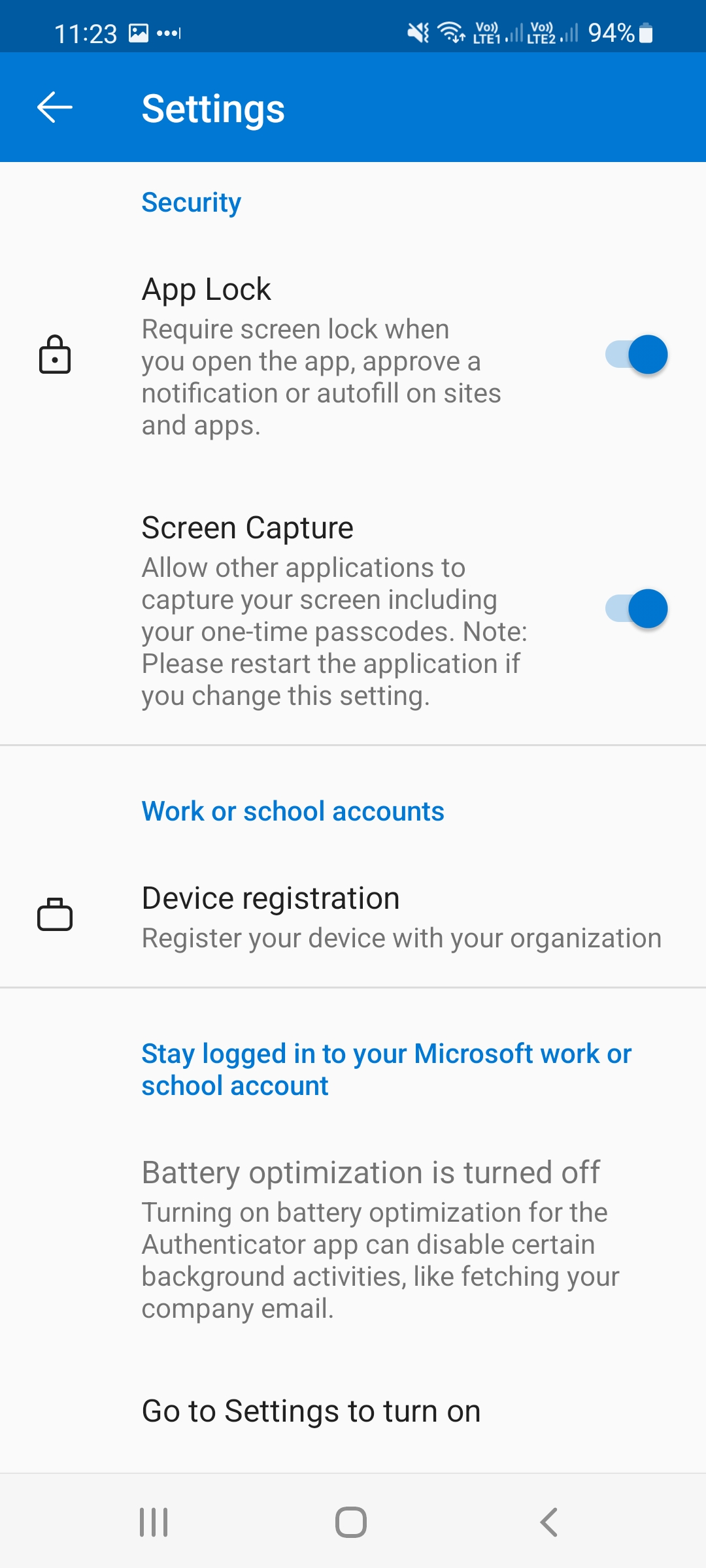 Screen shot of clicking the settings menu